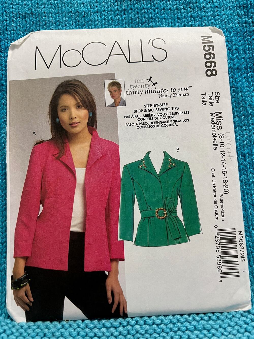 McCalls 5668 suit jacket sewing pattern Nacy Zieman size 8 10 12 14 16 18 20